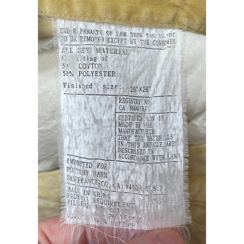 Pottery Barn Velvet Standard Sham Yellow Quilted